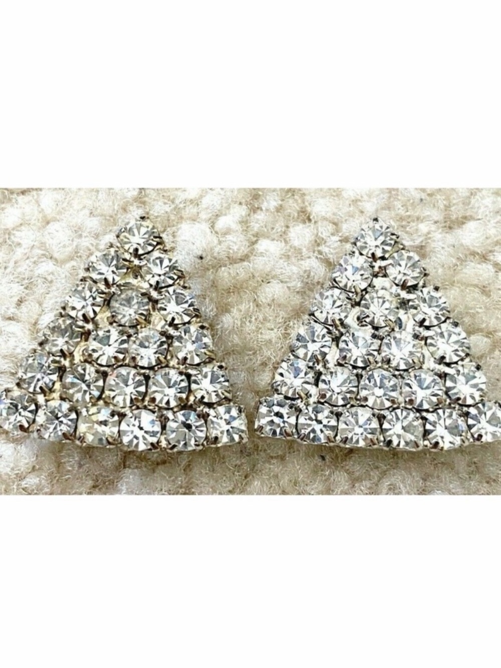 Vintage Rhinestone Clip-On Earrings Statement Triangle Wedding Y2K 90s Prom